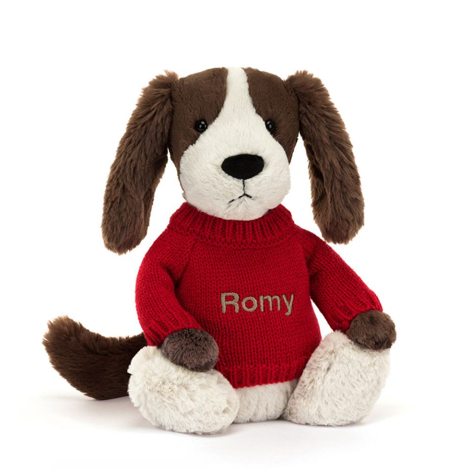 Bashful Fudge Puppy with Personalised Red Jumper